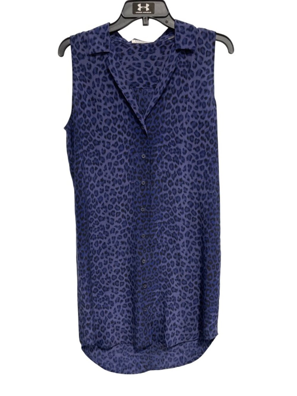 Equipment Femme Shirt Dress Small Sleeveless Silk Button Up Leopard Print Blue